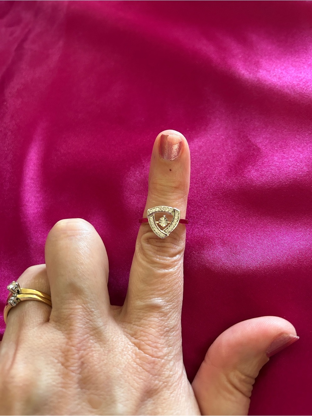 Size 6.5 Raised Triangle Ring with Cubit Zirconia.